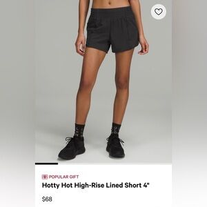 Lululemon Hotty Hot High Rise 4” Short- Black. Excellent Condition.